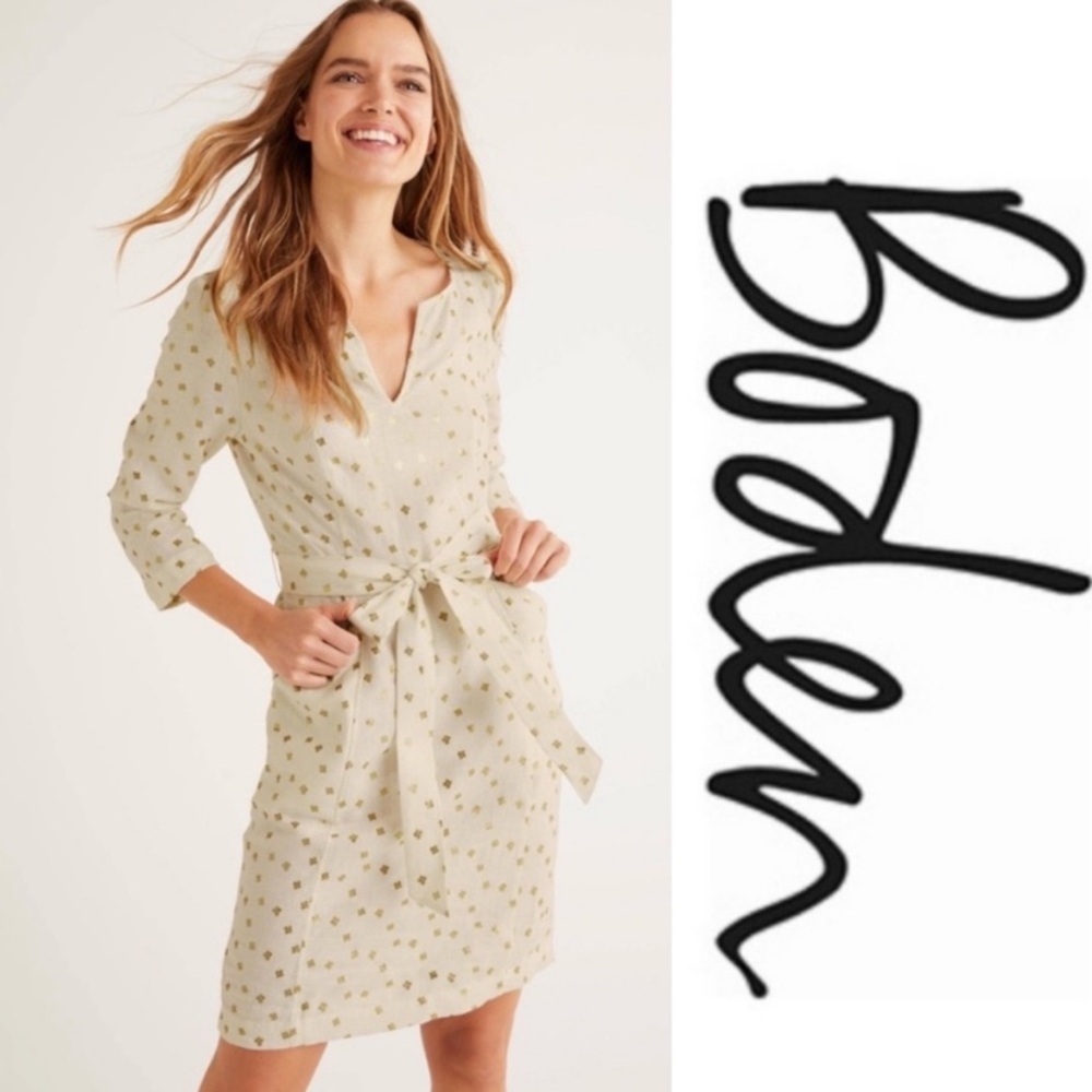 Boden Kelsey Linen Tunic Dress white gold Size 12L